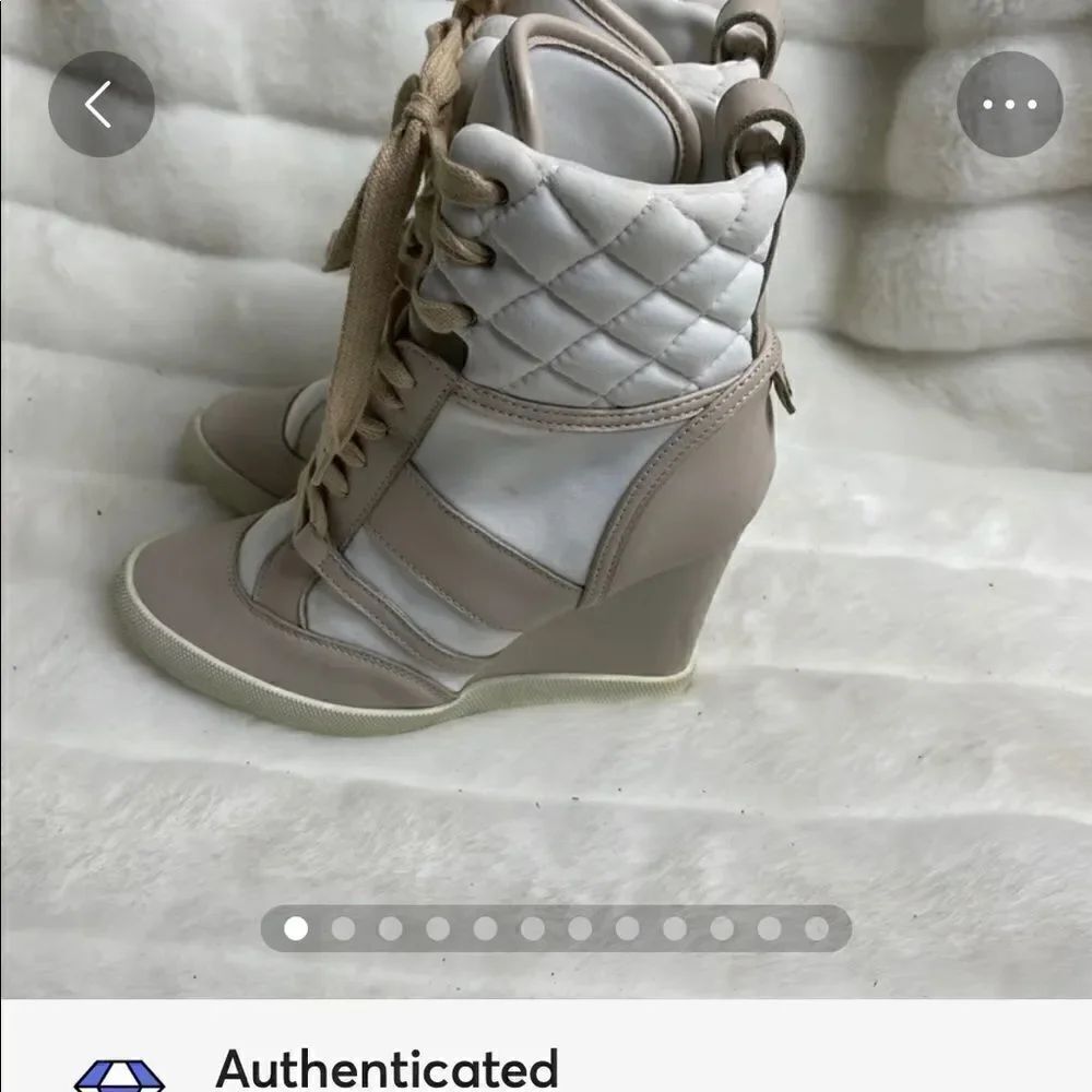 Chloe high top wedge sneakers in white suede and tan leather trim size E…